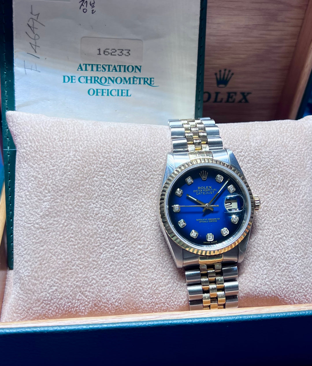 Rolex Datejust 16233 | DIAMOND DIAL | BLUE | 1990 | FULL SET