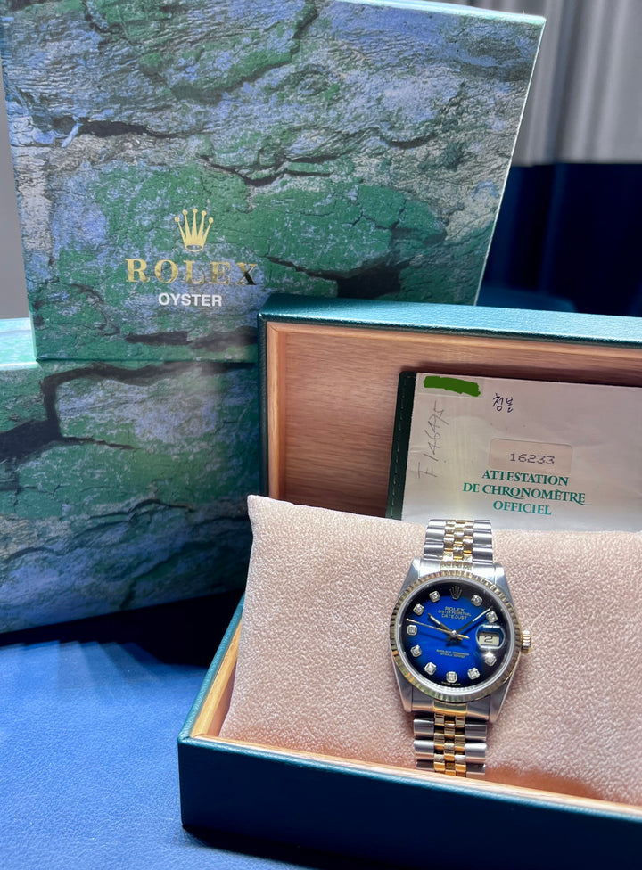 Rolex Datejust 16233 | DIAMOND DIAL | BLUE | 1990 | FULL SET